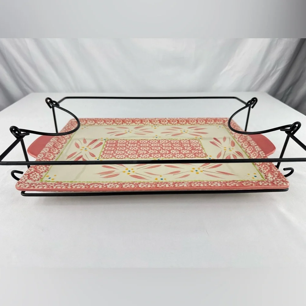Temp-Tations Old World Pink Serving Tray with Black Metal Rack